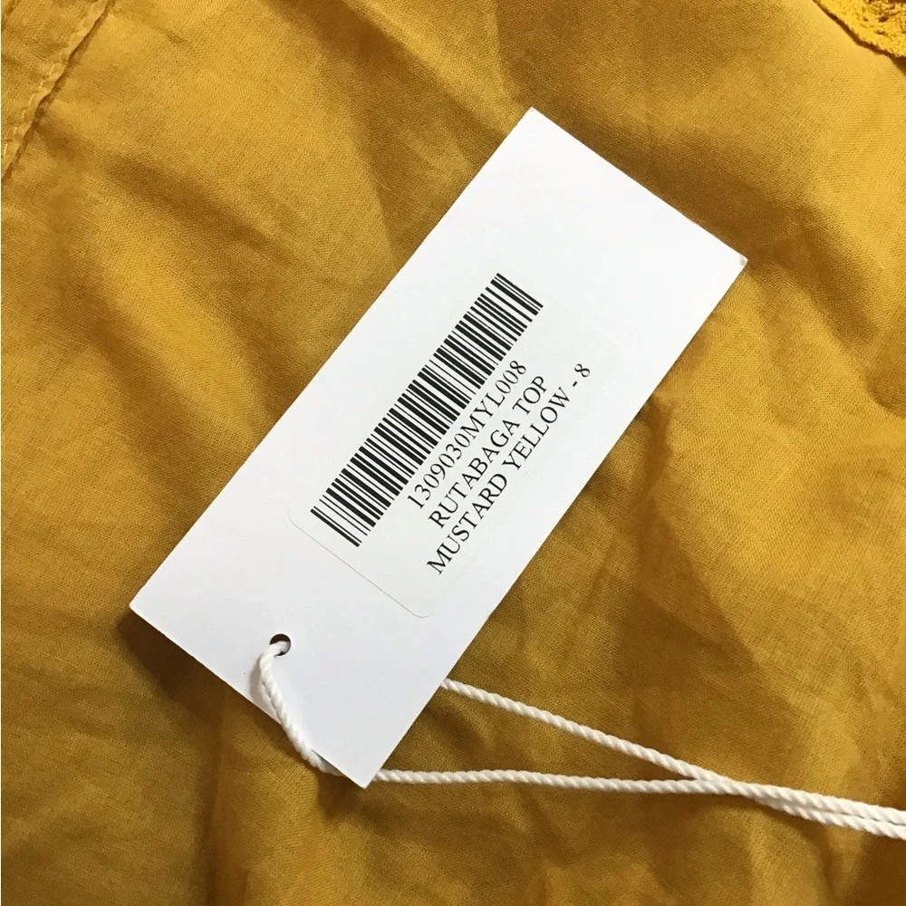 Reformation Mustard Yellow Cropped Puff Sleeve Blouse